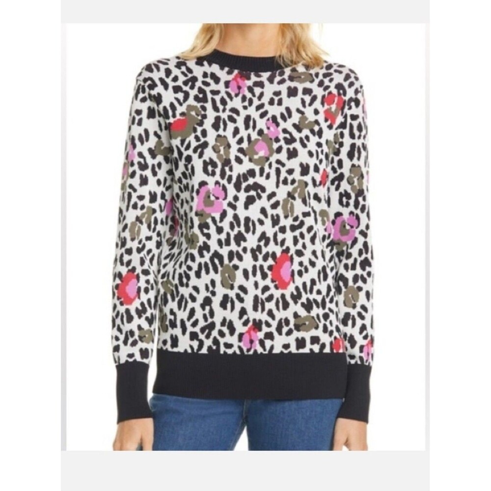 Ted Baker Leopard Print Crewneck Sweater with Pink & Red Accents